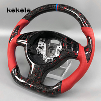 Volant de voiture en cuir perforé rouge personnalisé, en fibre de carbone forgé, style sport, pour BMW Série 3 E46