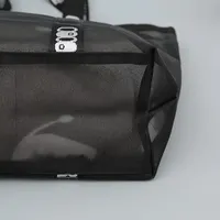 Yüksek Kaliteli Siyah Geri Dönüştürülebilir Su Geçirmez File Geometrik Desenli Moda Alışveriş Çantası Kurdele İpli Promosyon File Çantası Çin
