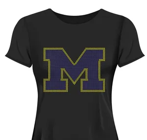 Wholesale factory direct letter Michigan bling rhinestone iron on transfer motif for t shirts