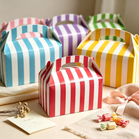 Boîtes à friandises multicolores à rayures pour fêtes, boîtes cadeaux de Noël en papier kraft avec poignée, boîtes à friandises en papier pour anniversaire