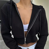 Sweat à capuche décontracté de couleur unie pour femmes sweat à manches longues zippé uni noir crop tops sweats à capuche pour femmes
