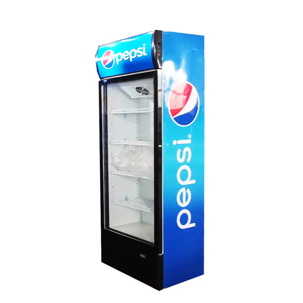Congelador vertical de 360L Refrigerador de puerta de vidrio comercial al por menor Refrigerador vertical de bebidas Refrigerador de exhibición personalizado a la venta