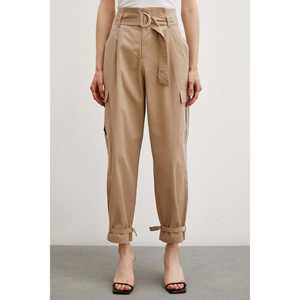 <b>Beige</b> <b>Cargo</b> Pants With Pockets High Waist Canvas <b>Trousers</b> For <b>Women</b> - Product Image 3