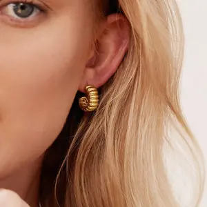 Milskye Hàng Mới Về 14K Mạ Vàng MiHoops Earringsnimalist Phụ Nữ Đồ Trang Sức Điêu Khắc