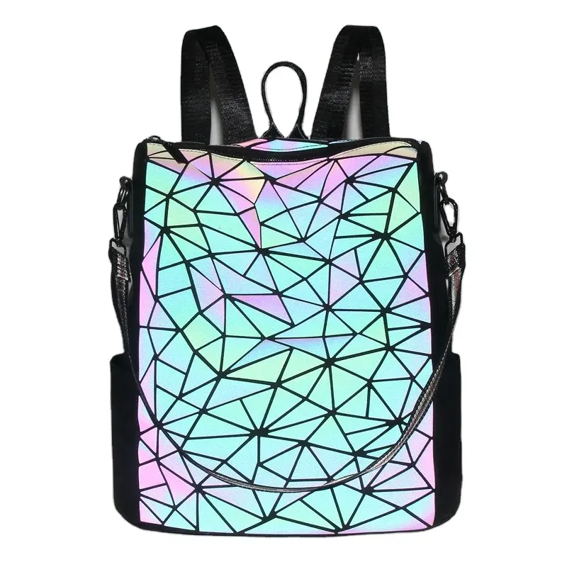 Fashion Women Backpack Luminous Reflective Bag Shining Geometric Triangle Small Daypack For Girls