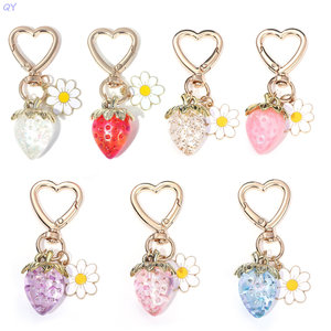 QY <b>Cute</b> Strawberry Daisy Metal Key Chain Acrylic Enamel <b>Keyring</b> Heart Clasp Bag Charm Gift Accessory - Product Image 5