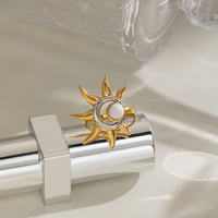 Anillo Abierto Ajustable de Dos Tonos con Piedra Natural X&L, Chapado en Oro de 18K, Acero Inoxidable, Joyería Moderna para Mujer, Regalo