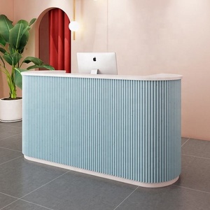 Barber Shop Wood Nail Customize Spa pink Modern <b>Small</b> <b>White</b> High Quality Front <b>Table</b> Beauty Salon Reception Desk - Product Image 5