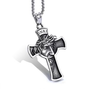 Collier pendentif vintage en acier titane avec croix de Jésus-Christ pour homme, bijoux en acier inoxydable pour les fêtes - Product Image 1
