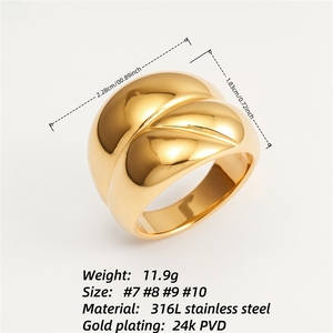 Anello esclusivo transfrontaliero europeo e americano di lusso leggero, geometrico e dal design audace, in acciaio inossidabile e titanio 24K. - Product Image 2