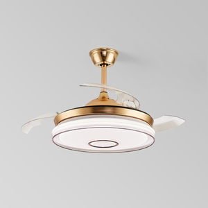 Ventilateur de plafond de salle de bain moderne en acrylique LED avec télécommande 6 vitesses, finition dorée, moteur CC - Product Image 1