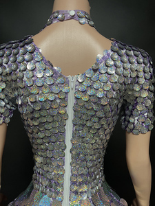 NOVANCE Robes de club sexy <span class=keywords><strong>2023</strong></span>, manches courtes, paillettes nacrées, robe bling mignonne, tenue de performance trapèze pour soirée cocktail club - Product Image 6