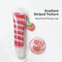 Waterdichte fruit-flavour lipgloss in tube, hydraterend, roze gestreept, draagbaar, normale maat, aangepaste logo-opdruk