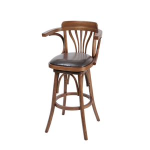 Ghế Tựa Tay Cao Bằng Gỗ Kiểu Cổ Điển Kiểu Mỹ Ghế Da Ghế Quán Bar Có Lưng - Product Image 1