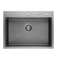 Évier de cuisine Nodma en acier inoxydable 304 gaufré de haute qualité, gris anthracite, à cuve unique, deux trous, design moderne, multifonctionnel