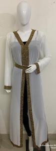 Prix de gros dernier nouveau modèle Abaya main perle travail matériel fantaisie Abaya Dubai à la mode Abaya avec ceinture robe 2022 livraison gratuite - Product Image 6