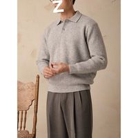 Pull d'hiver chaud à col réversible pour hommes coupe ample couleur pure tricoté chemise de base d'affaires anti-rides à l'avant