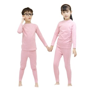 高品质冬季保暖内衣套装男童女童服装套装纯色棉弹力加厚套装 - Product Image 5