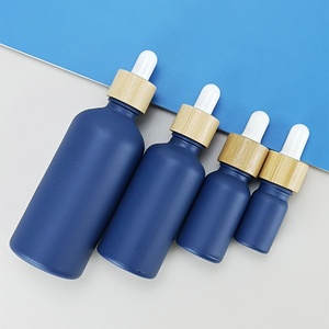 Custom Navy Blue Cosmetic Essential Oil Bottle10ml 20ml 30ml 50ml 100ml Glass Serum Dropper <b>Bottle</b> With Bamboo Cap Ring - Product Image 2