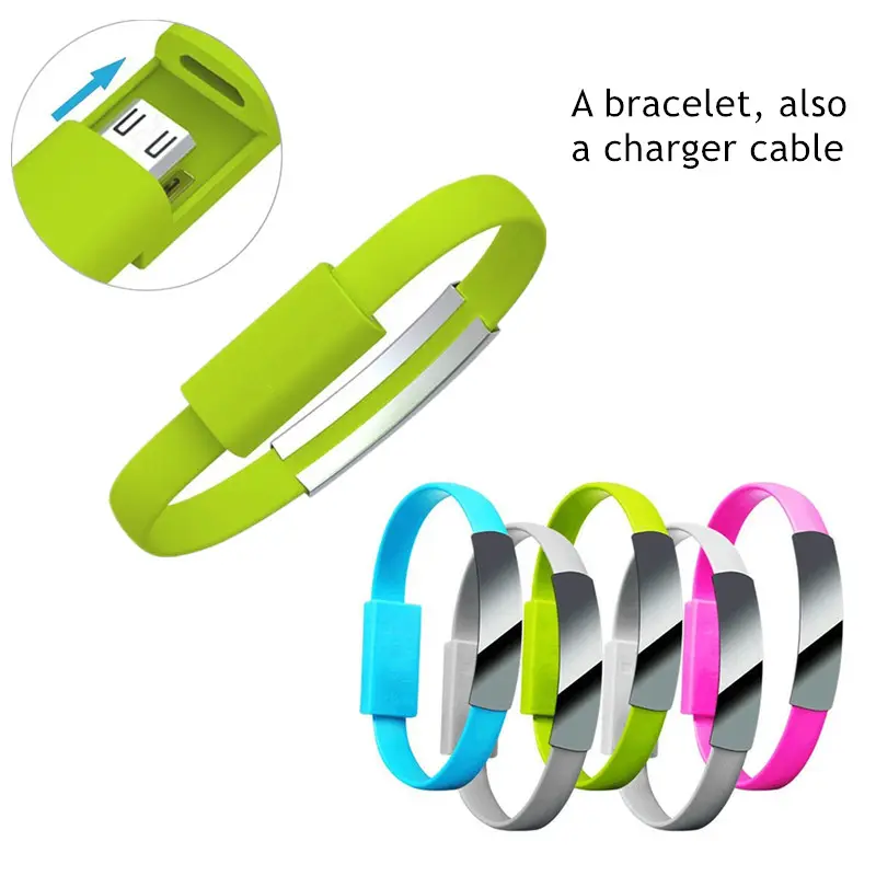 Mini pulsera plana corta para hombre y mujer, Cable Micro USB 2,0 de sincronización de datos para teléfonos Android, pulsera informal 2 en 1