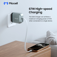 Chargeurs GaN Miccell en gros 67W pour téléphones, prises US/UK/EU, avec câble de charge rapide rétractable de 1 m pour tous les smartphones