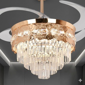Elegant Gold Crystal LED <b>Ceiling</b> <b>Fan</b> <b>with</b> Retractable Blades <b>Remote</b> <b>Control</b> Silent Chandelier Light for Home Decor - Product Image 3