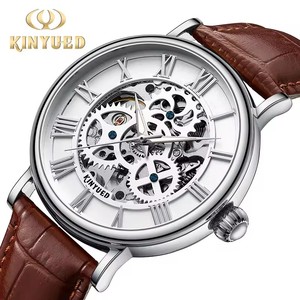 Drop Shipping KINYUED Men's Mechanical <b>Watch</b> Leather Band <b>Skeleton</b> Dial Roman Numerals Waterproof 3BAR Luxury Fashion Wholesale - Product Image 3