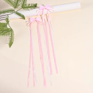 CN 2Pcs Satin Fée Cheveux Arc Clip Enfants Solide Couleur Pastel Longues Queues Pince À Cheveux Maille Filles Cheveux Accessoires - Product Image 2