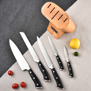 Juego de cuchillos de cocina de acero inoxidable, alta calidad, 6 piezas, con bloque de madera - Product Image 2