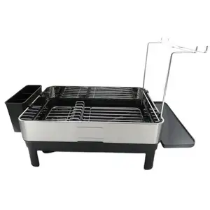 Prateleira de prato em aço inoxidável cor preta com escorredor acessórios de cozinha cabide para prato