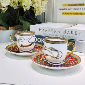 Hot Sale Nordic Luxury Small Floral Horse Rein Pattern Ceramic Coffee Cup Saucer <b>Set</b> - Product Image 1