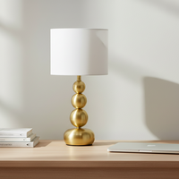 Lampe de table en métal à sphères empilées, LED dorée de luxe, style moderne et minimaliste, base E14, abat-jour en tissu blanc pour la décoration de chevet