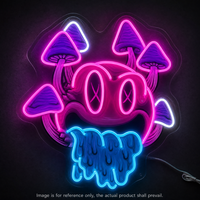Enseigne néon LED psychédélique avec visage souriant et champignons, pour publicité, bars, parcs et décoration murale de mancave