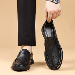 Men Genuine Leather Slip On <b>Sandals</b> <b>Closed</b> <b>Toe</b> Breathable Rubber Outsole Summer Casual Shoes - Product Image 4