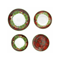 Service de table Regalomagia classique en céramique italienne, 4 pièces, 18 pièces, avec motif végétal, peint à la main, passe au lave-vaisselle, pour Noël