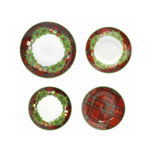 Vajilla de Porcelana Regalomagia, Juego de 18 Piezas, Diseño a Cuadros Navideños - Product Image 1