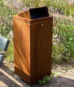 Pattumiera di rifiuti pubblici in acciaio Corten per esterni, - Product Image 3