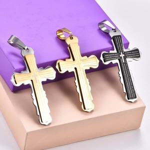 Stainless Steel Chunky Double Layer Printing <b>Cross</b> <b>Pendant</b> Necklace for Women <b>Men</b> Religious Christian Charms Chain Metal Jewelry - Product Image 4