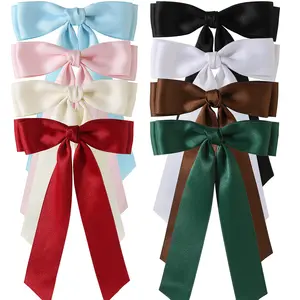 Wholesale Hair Bows Hair Clips Black White Color Ribbon Ponytail Holder Accessories Satin Hair Bows for Women Baby Girl Bows