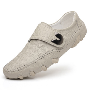 Mocassins pour hommes à motif crocodile, en cuir de vachette pleine fleur, fermeture Velcro, talon plat, respirants, pour usage quotidien, taille 46 47 - Product Image 4