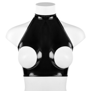 Reggiseno Erotico Sexy con Spalline Incrociate in Pelle Verniciata PVC Lucida Stile Europeo-Americano, che Mostra il Scollo - Product Image 2