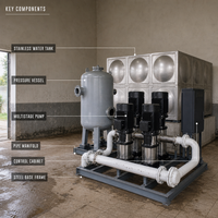 Équipement d'alimentation en eau à pression constante à fréquence variable industrielle, productivité de 5000 L/heure, garantie 1 an, pour bâtiments hospitaliers