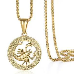 Personalized Jewelry Silver Custom 18k Gold Plated Horoscope Coin Pendant Stainless Steel 12 Zodiac Sign <strong>Constellations</strong> <strong>Necklace</strong> - Product Image 1
