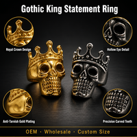 Anillo de Calavera con Corona Gótica de Acero Inoxidable, Estilo Punk Rock Biker, Joyería para Hombre, Venta al Por Mayor OEM