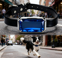 Collier de chien réglable en ABS noir avec gemme bleue, traceur GPS sans fil, clôture électronique, étanche, écologique, boucle métallique tendance