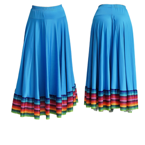 Falda de baile flamenco y de salón para mujer, con cintura elástica y dobladillo de rayas de colores, 100% poliéster, con estampado por transferencia térmica. - Product Image 2