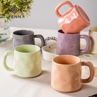 Mug à café en céramique FENN 350 ml, couleur macaron, glaçure ondulée, avec poignée, logo personnalisé OEM ODM pour cadeau, maison, bureau, café