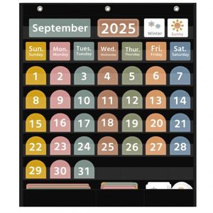 Calendario de Bolsillo Grande Estilo Boho con 96 Tarjetas para el Aula, Calendario Mensual Negro y Tabla de Clima para el Aprendizaje de los Niños - Product Image 1