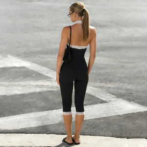 Mono de punto elástico sin mangas para mujer, cuello en V, con encaje y patchwork, color liso, ajuste ceñido, transpirable, informal, novedad de verano 2026 - Product Image 2