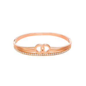 Brazalete de Moda en Acero Inoxidable 316L con Baño de Oro PVD, Anillos Entrelazados y Detalles de Cristal - Product Image 2